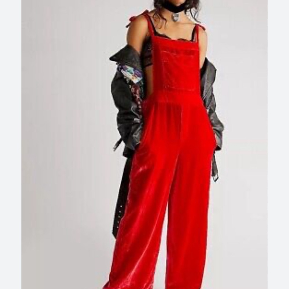 Free People Red Velvet Jumpsuit, size small - Picture 12 of 14